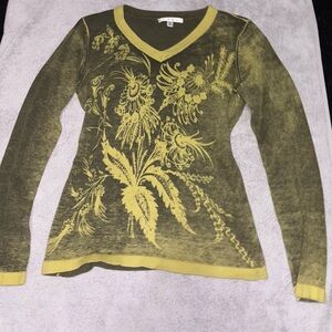 Vintage Floral V-Neck Long Sleeve Top
